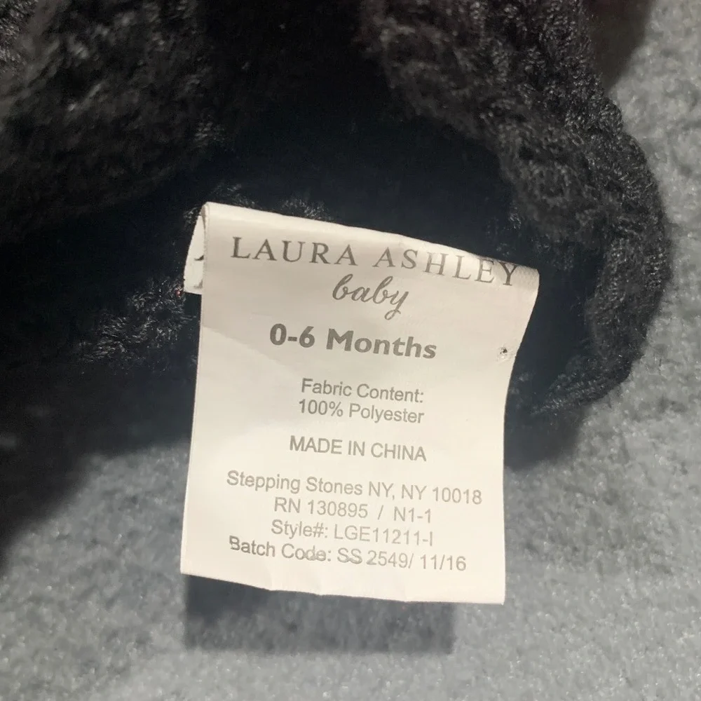 Laura Ashley Baby Girls Crochet Beanie Hat Set 2pk Black Bow Grey Flower‎ 0-6M